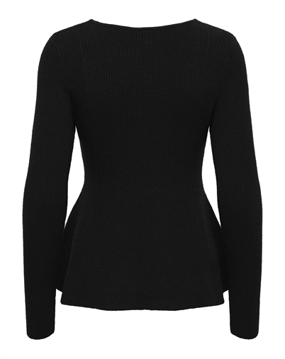 Only - ONLIbi V-Neck Rib Peplum Strik - Black 